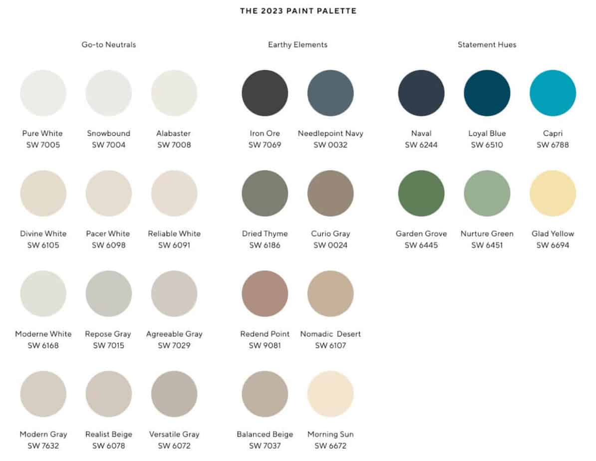 Pottery Barn paint color palette