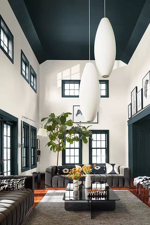 Benjamin Moore Regent Green 2136-20 and White Dove living room