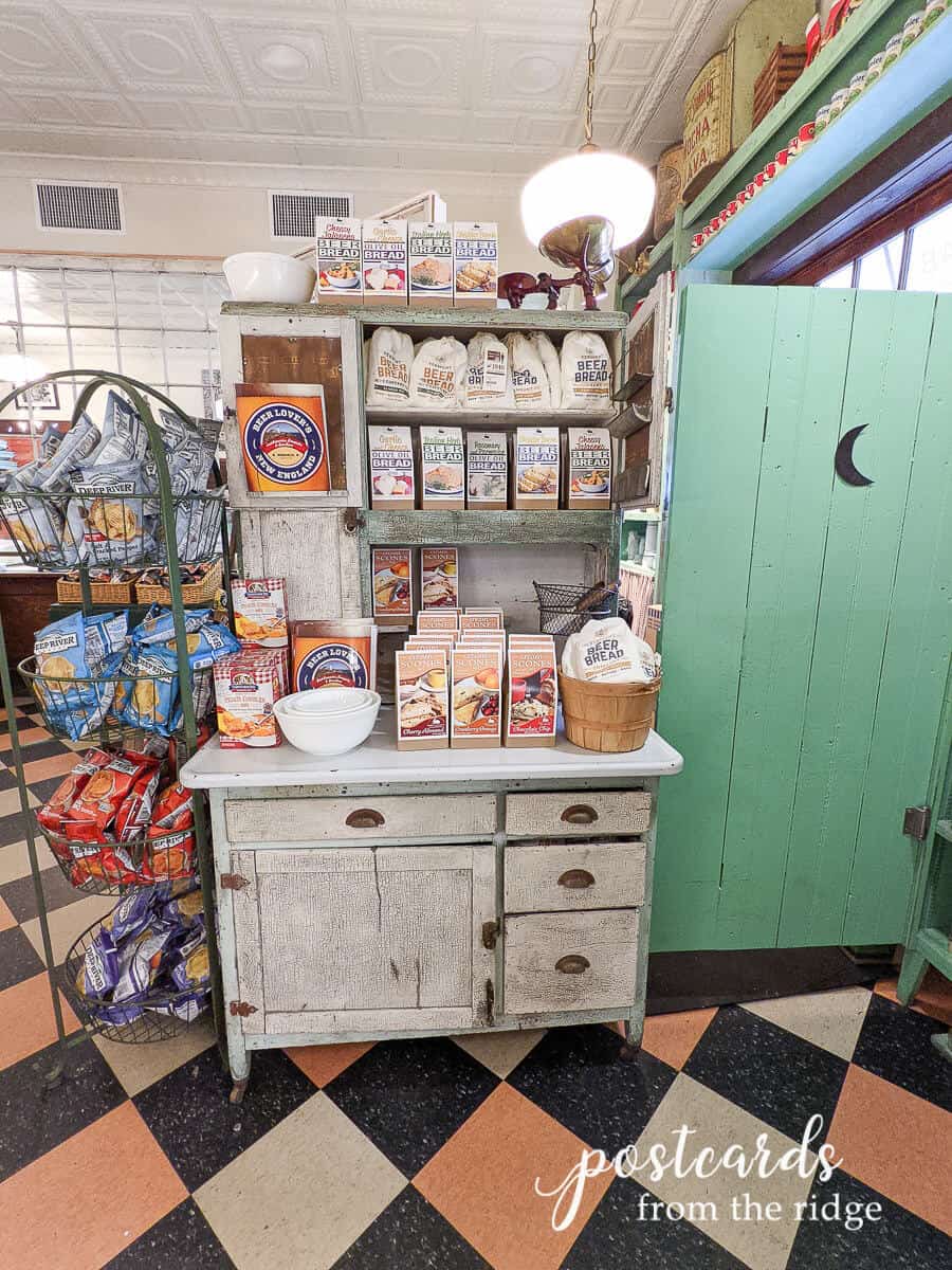 Vermont country store Hoosier cabinet display