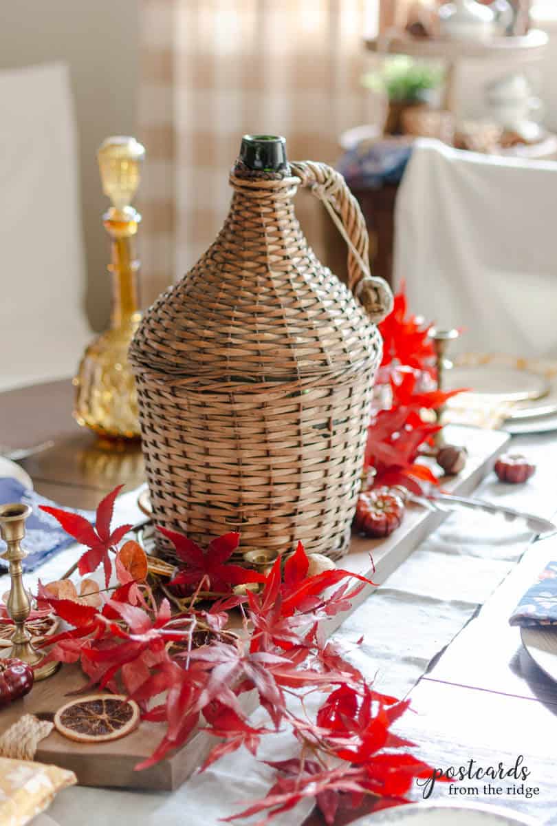 Navy Blue and Red Thanksgiving Table with Old and New Finds