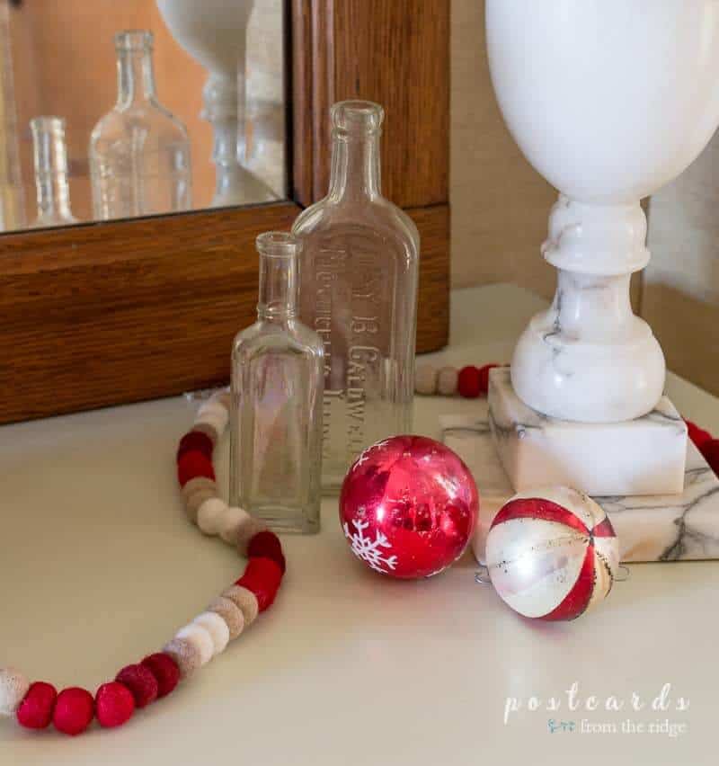 vinage glass bottles with vintage glass shiny brite Christmas ornaments
