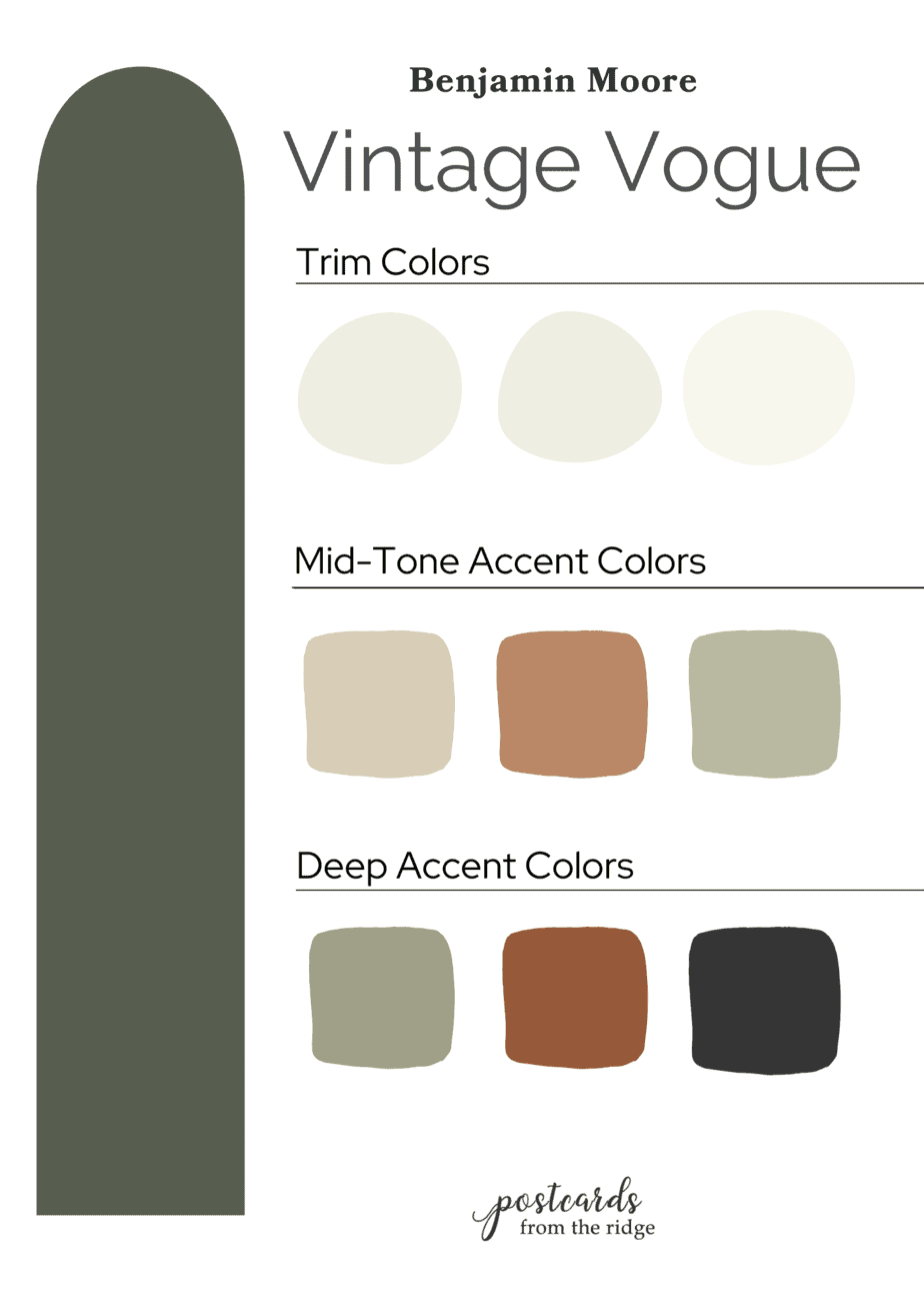 vintage vogue benjamin moore color palette with coordinating colors