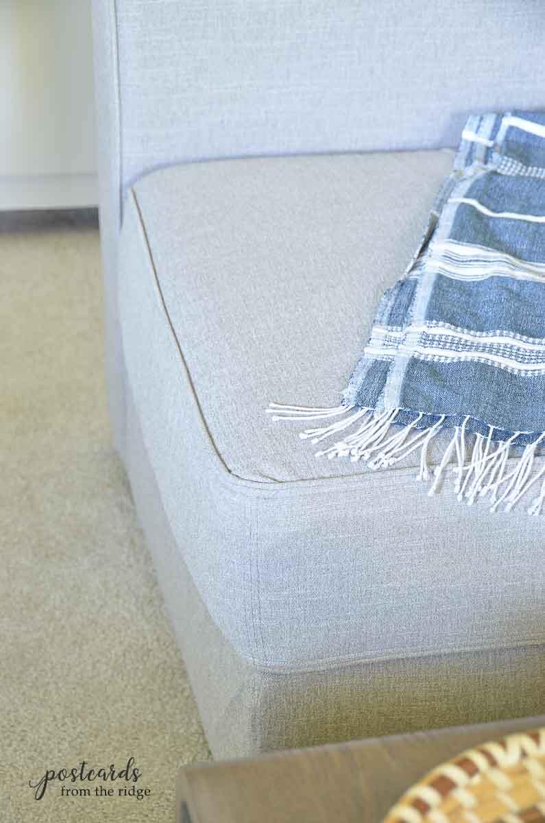 lovesac sofa with Beachwood Rained Chenille