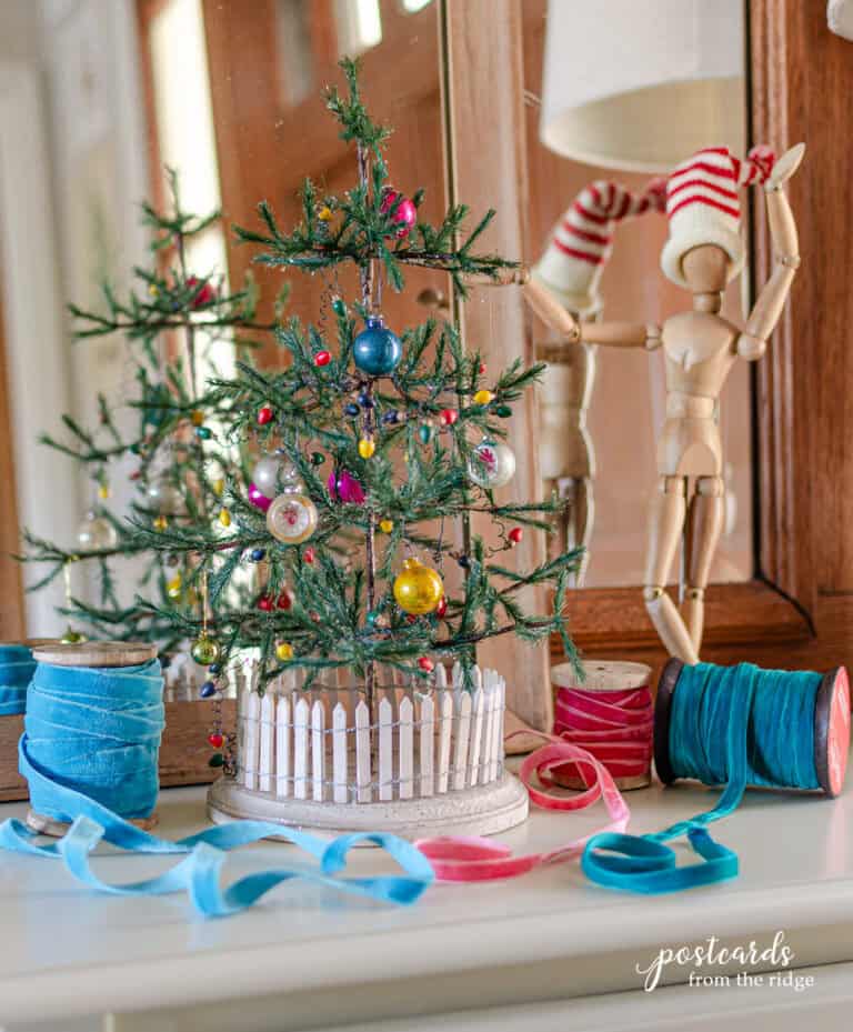 vintage Shiny Brite ornaments on a mini Christmas tree