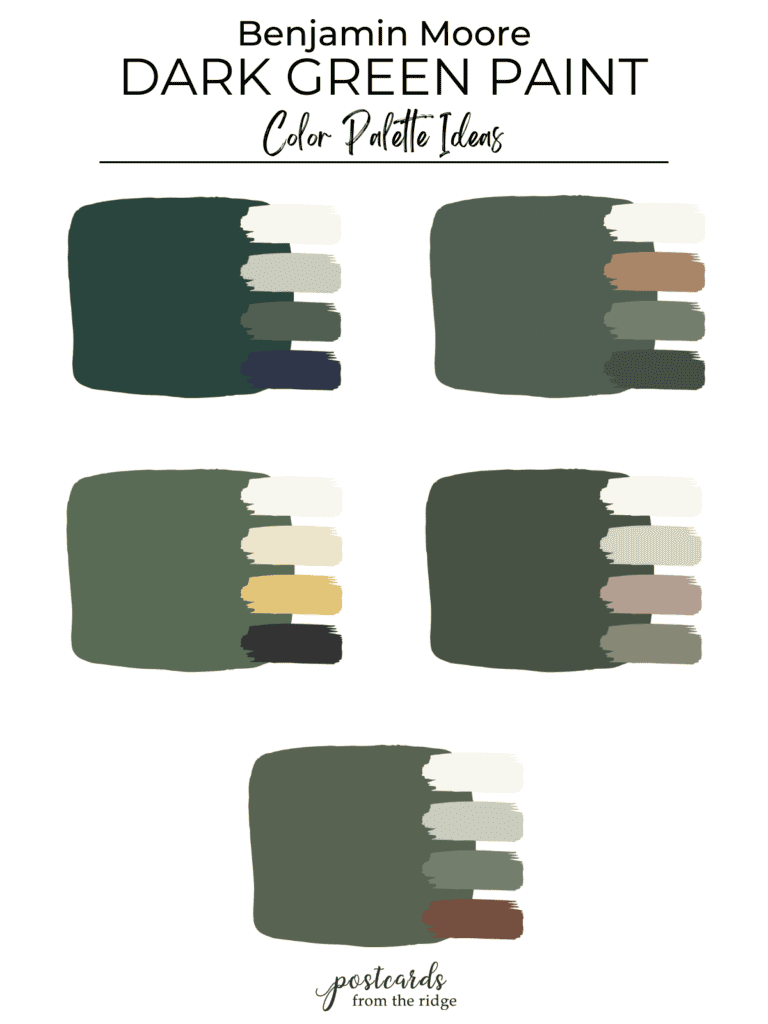 color palette ideas for Benjamin Moore dark green paint