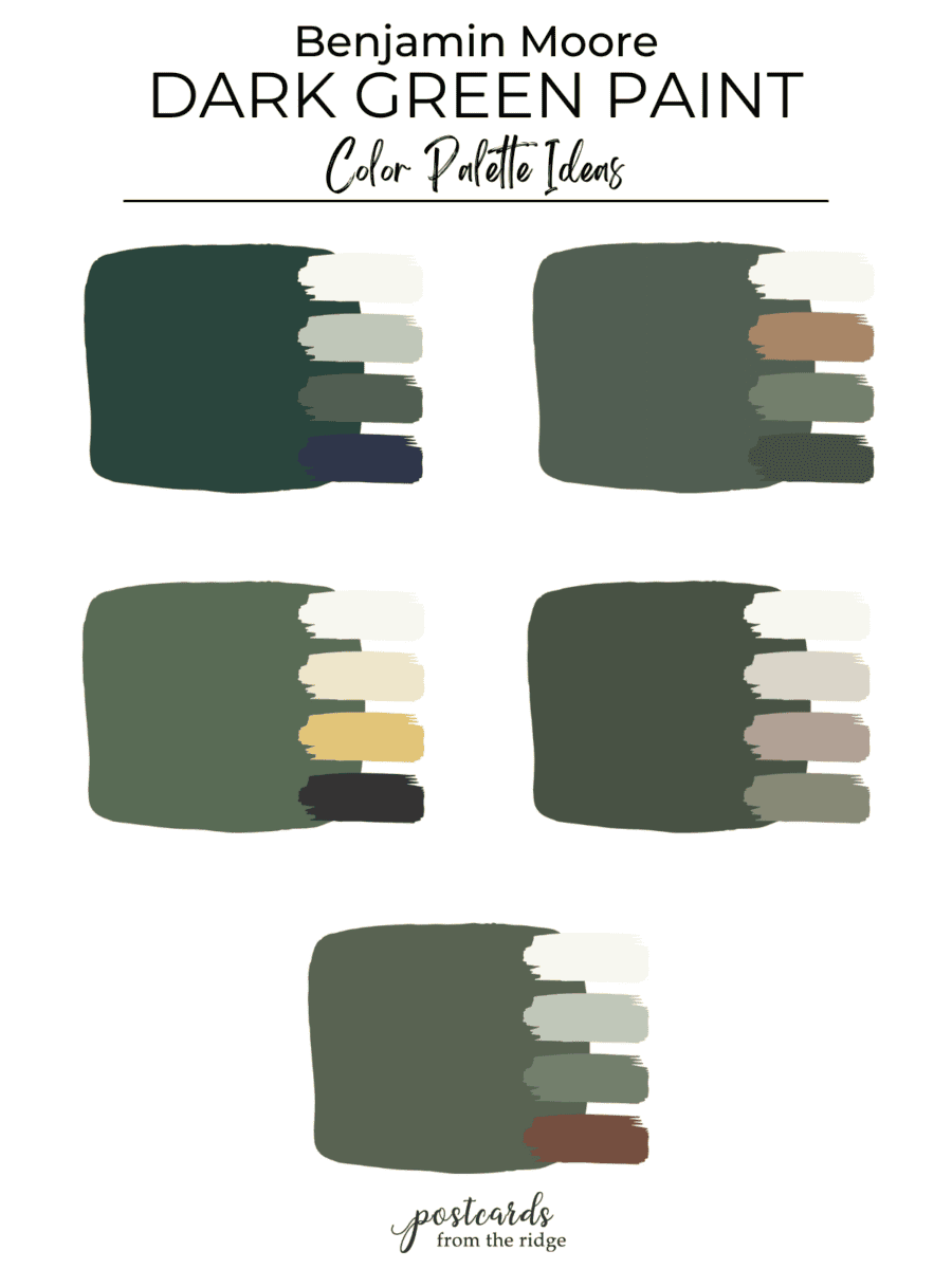 color palette ideas for Benjamin Moore dark green paint