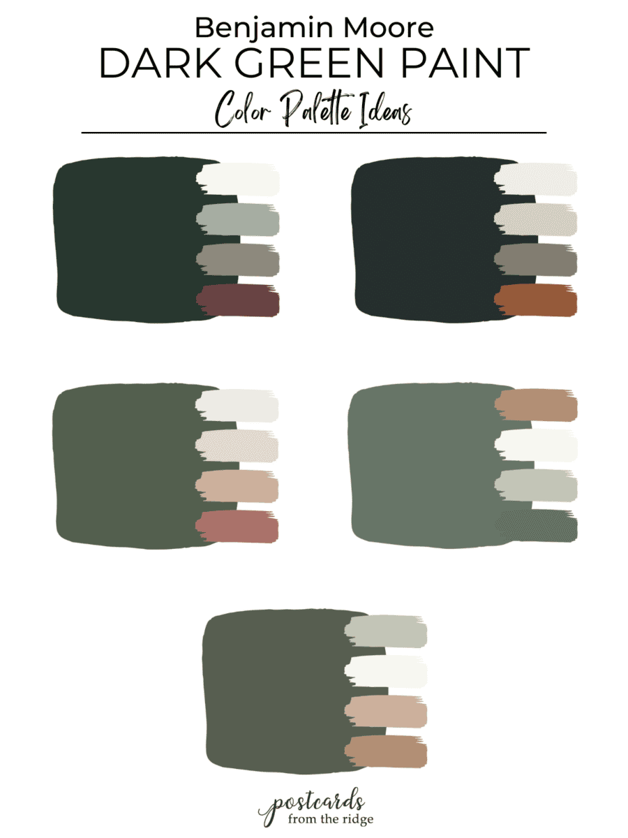 color palette ideas for Benjamin Moore dark green paint
