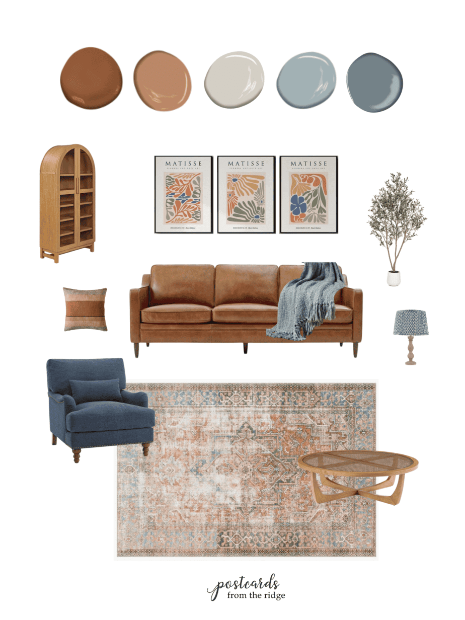 Blue and Terracotta Living Room Mood Board