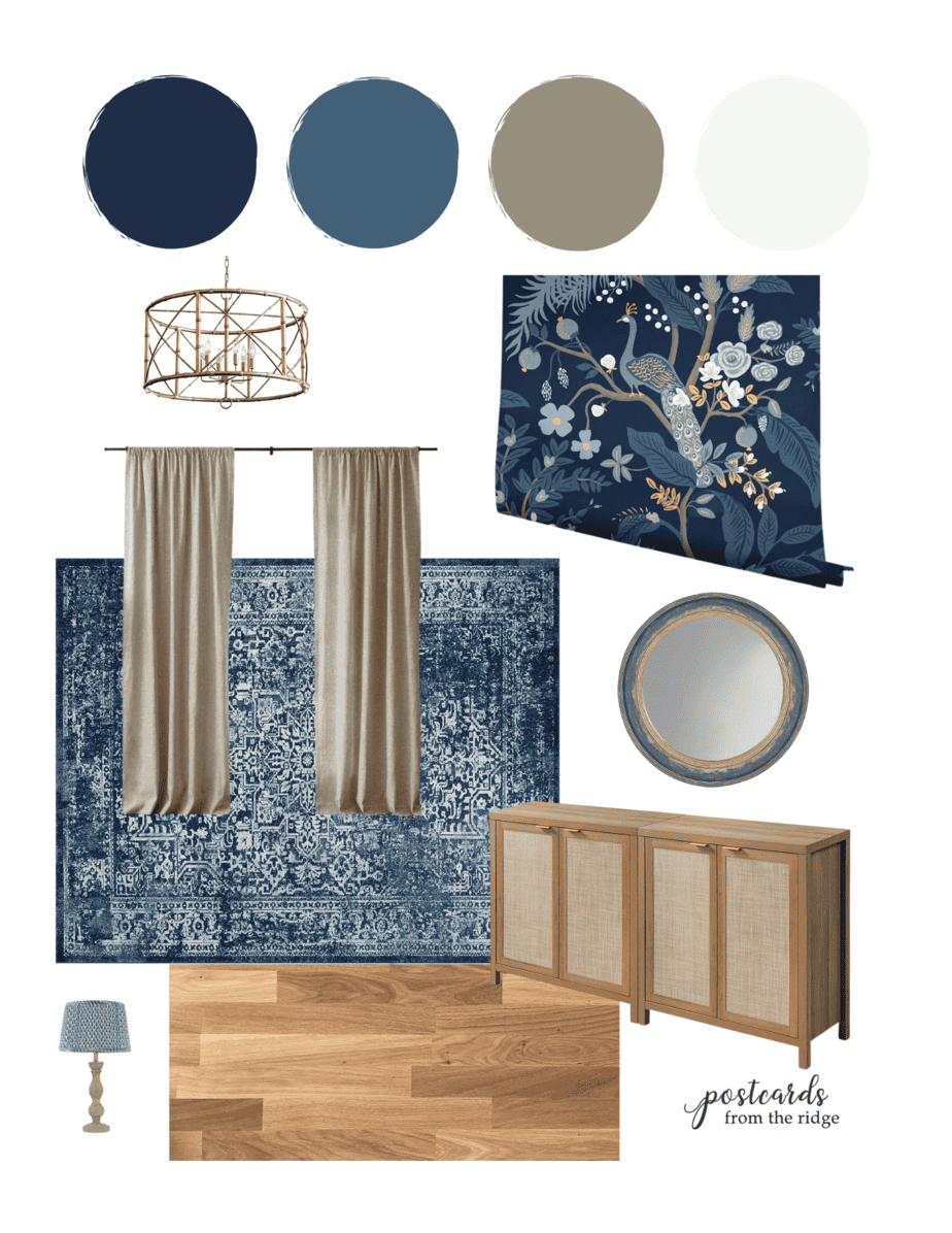rifle paper peacock wallpaper design board