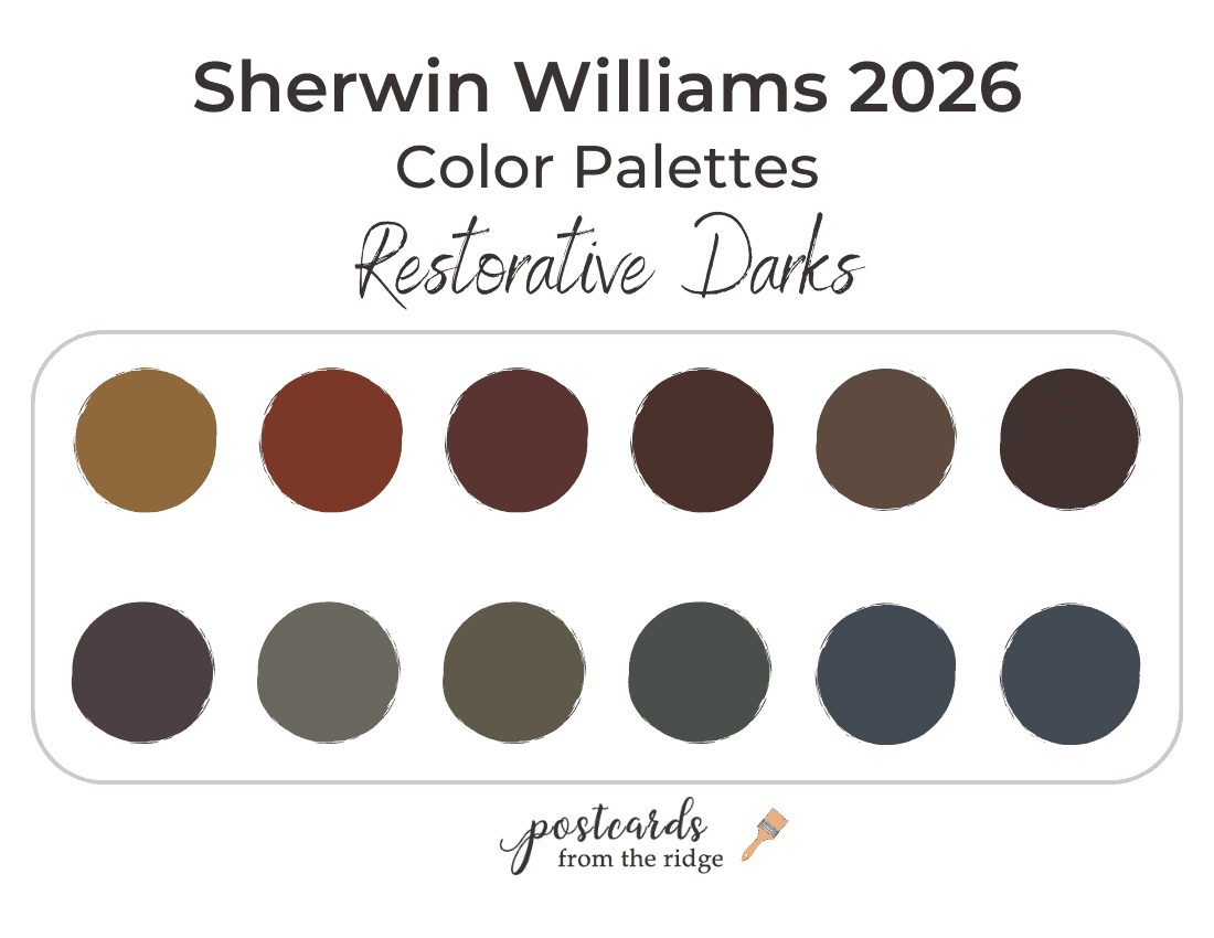 2026 sherwin willams color palette restorative darks