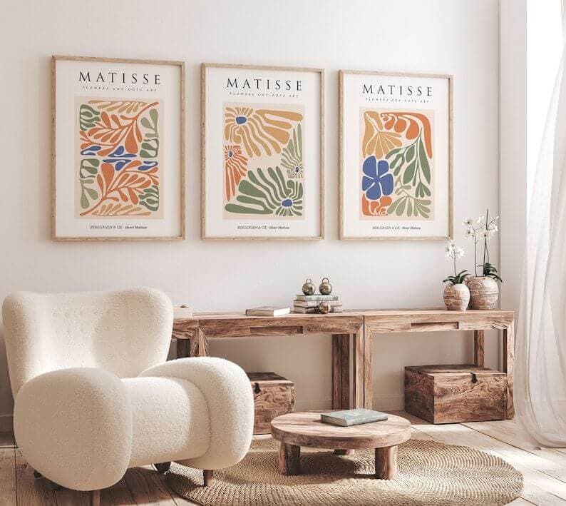 blue and terracotta wall art