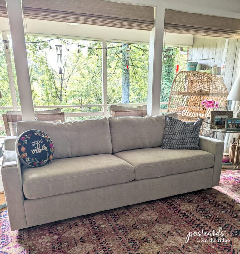 Lovesac Snugg Sofa in front of large window