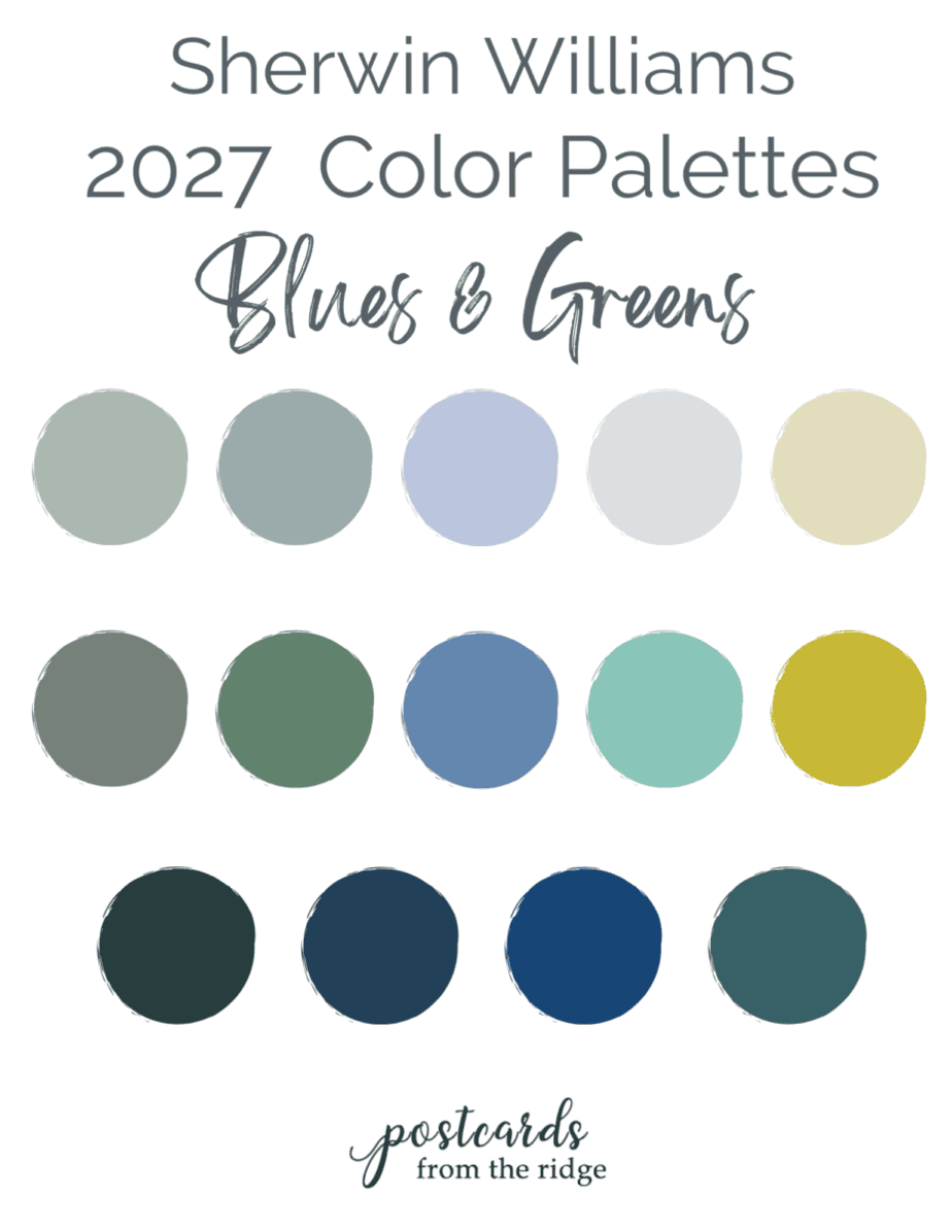 Sherwin Williams 2027 color palette blues and greens