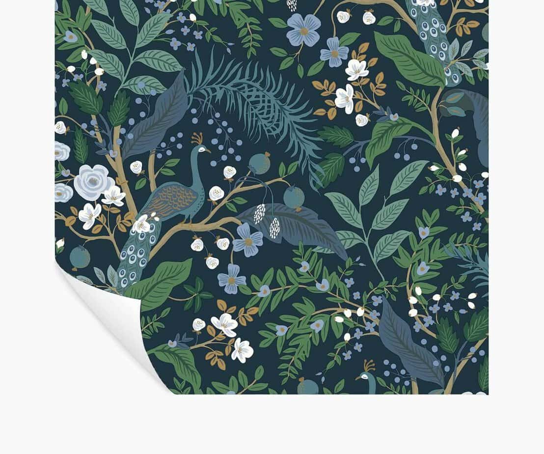 rifle paper peacock navy peel and stick wallpaper