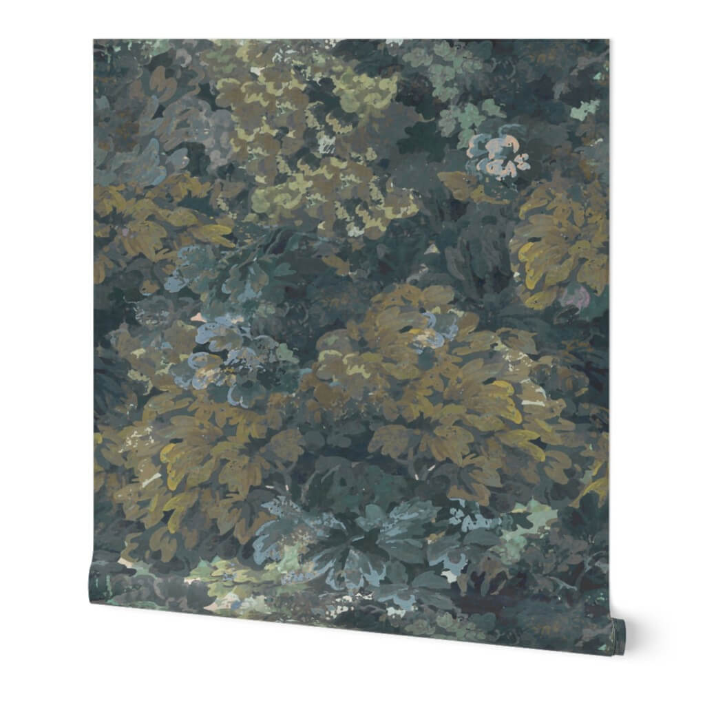 spoonflower peel and stick wallpaper heritage charm botanical tapestry midnight forest