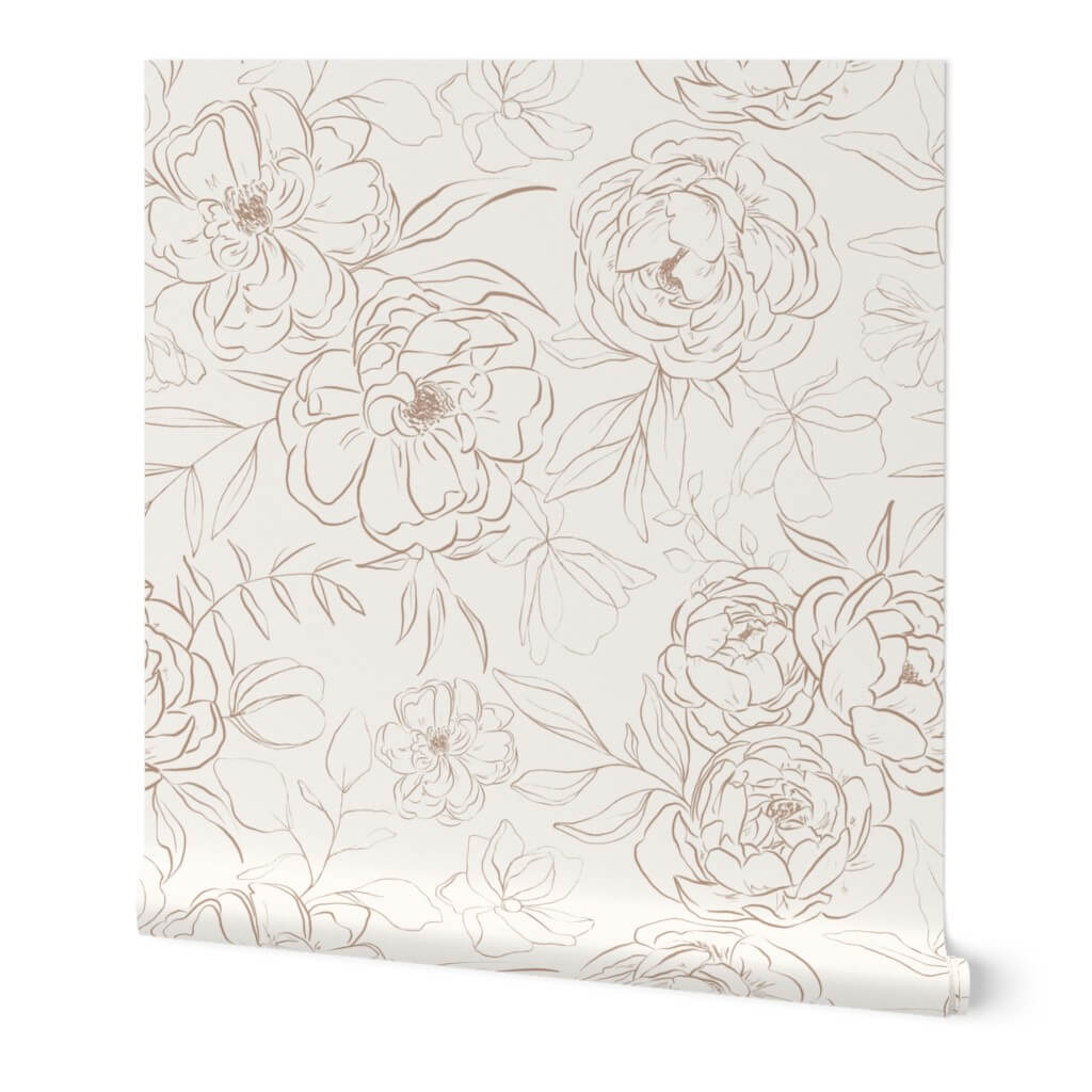spoonflower peel and stick wallpaper large sketch peonies in latte on off white