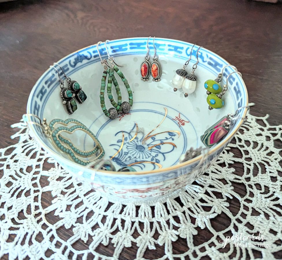 vintage bowl used to hold earrings